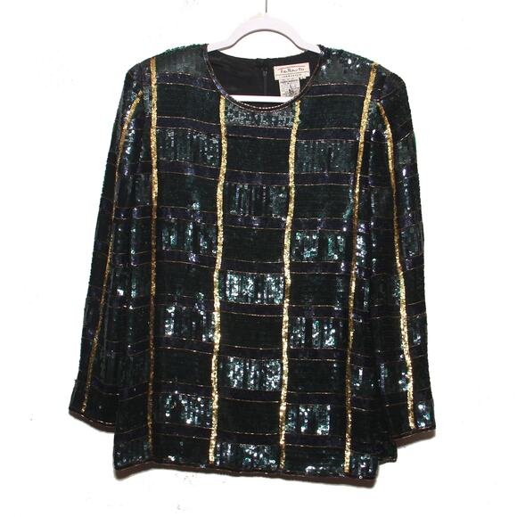 Vintage Talbots Plaid Sequin Beaded Cocktail Top Size Large - Picture 1 of 9